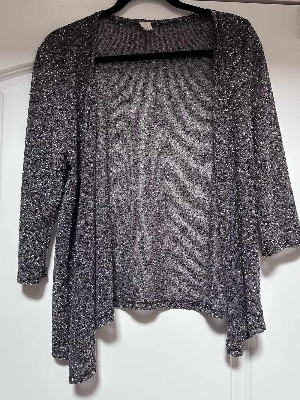 Jones New York Womens Delicate Sheer Knit Marled Black Cardigan Sweater Sz M